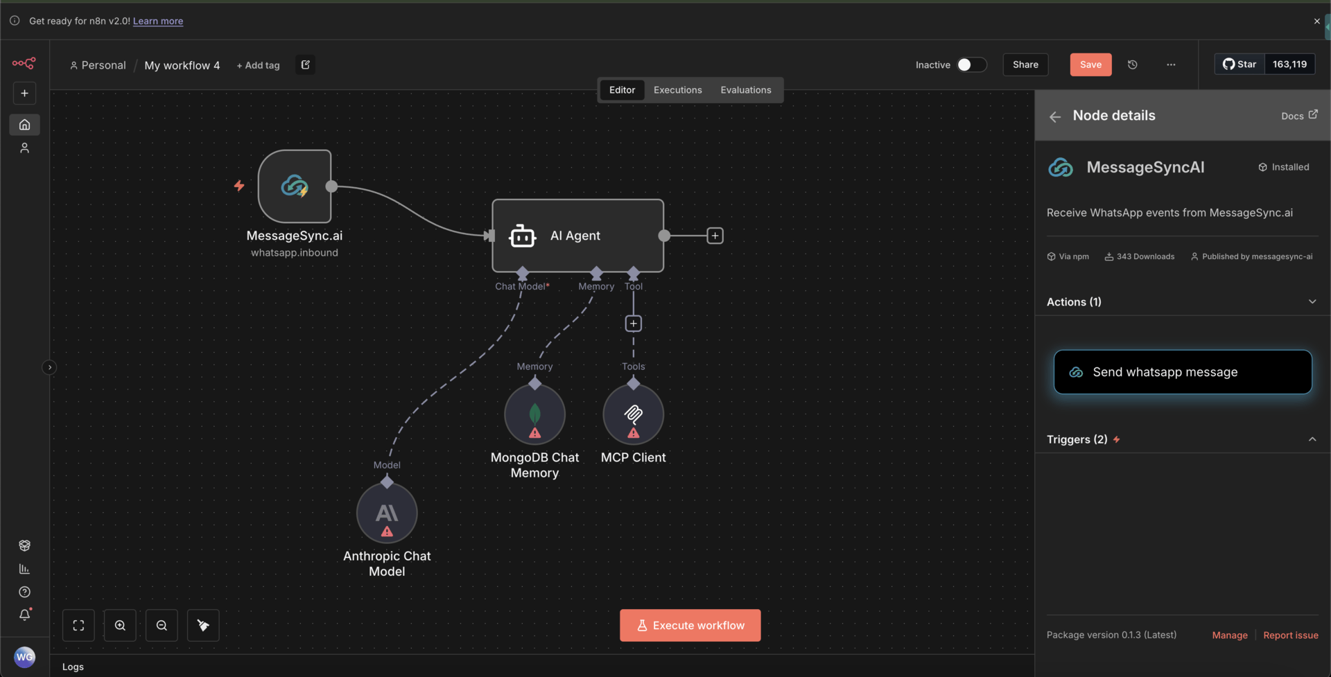 Install the MessageSync.ai Community Node in n8n
