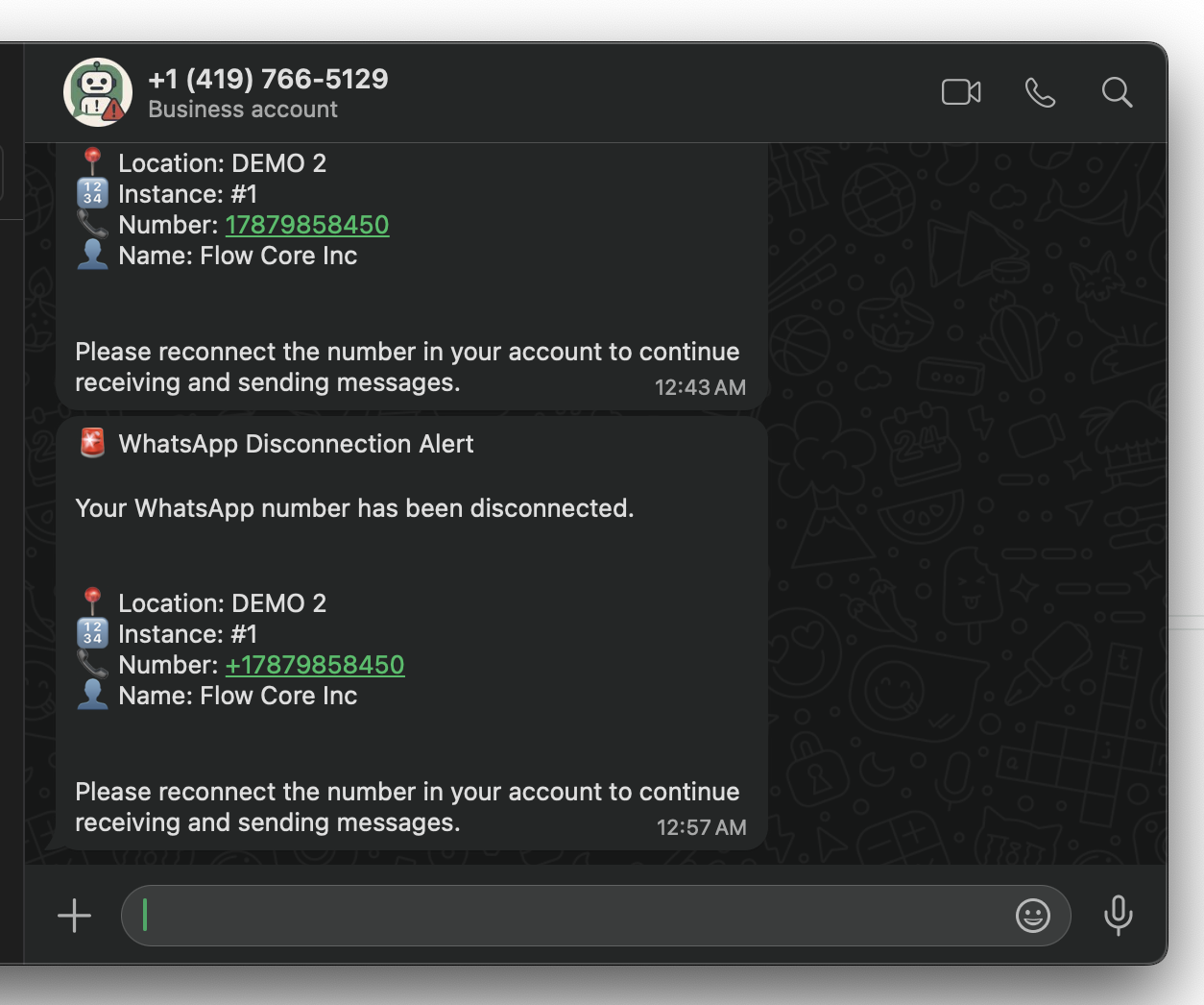 Ejemplo de Alerta de WhatsApp de Desconexión