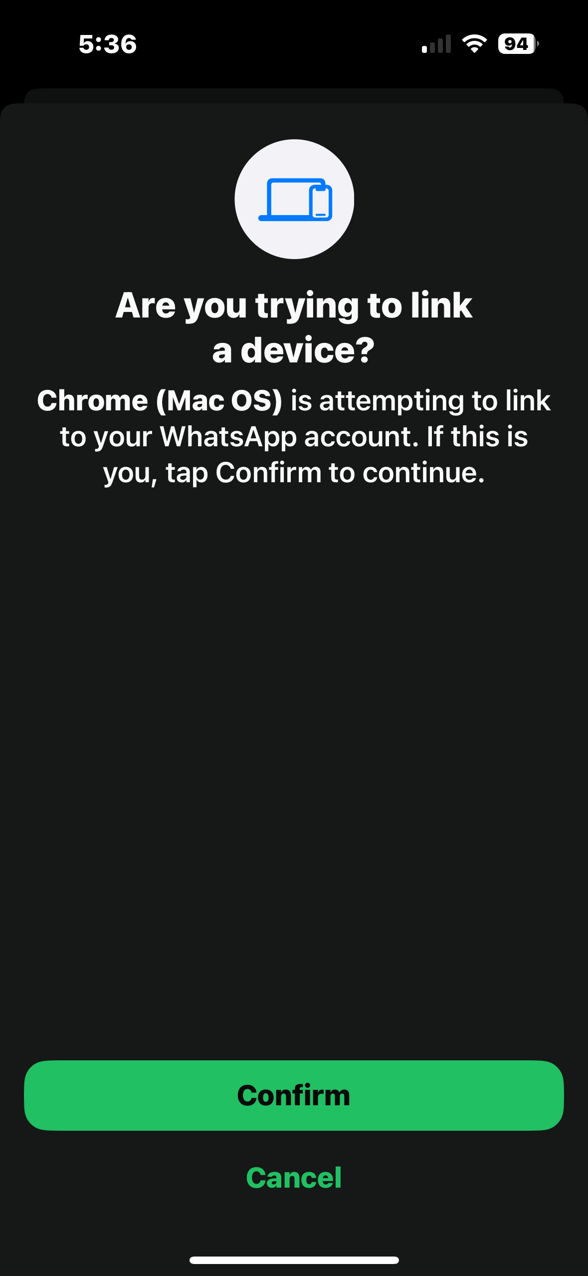 WhatsApp confirms the linked device